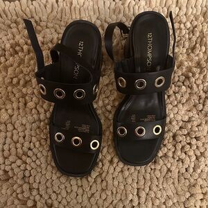 Thompson Black Sandals with Metallic Rings